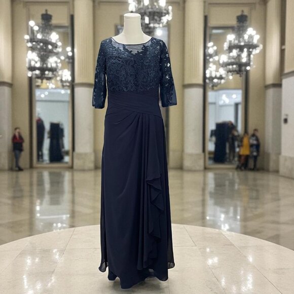 Navy Lace Corset Back Gown Formal Dress Wedding Guest Size 14 Coquette Fit - Picture 1 of 11